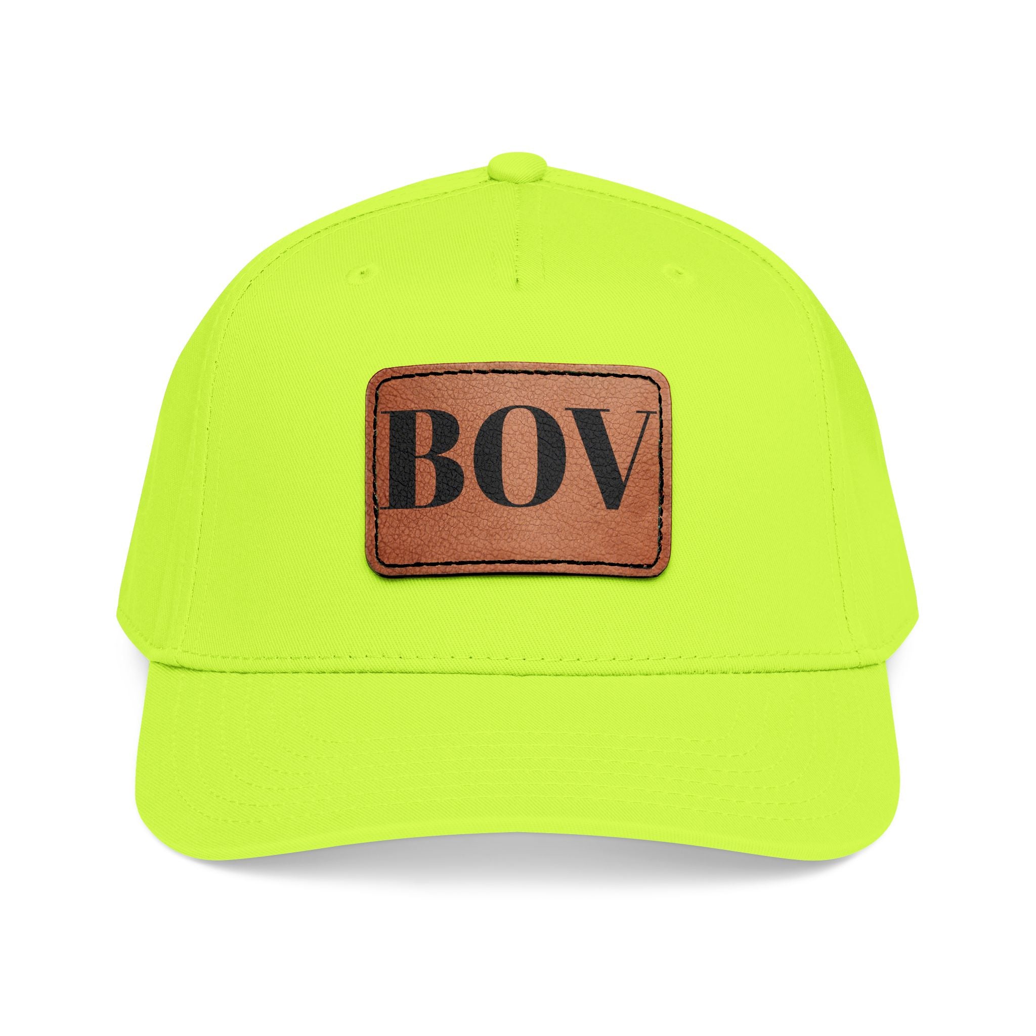 Leather Patch Baseball Cap — BOV Lettering Mid-Profile Hat
