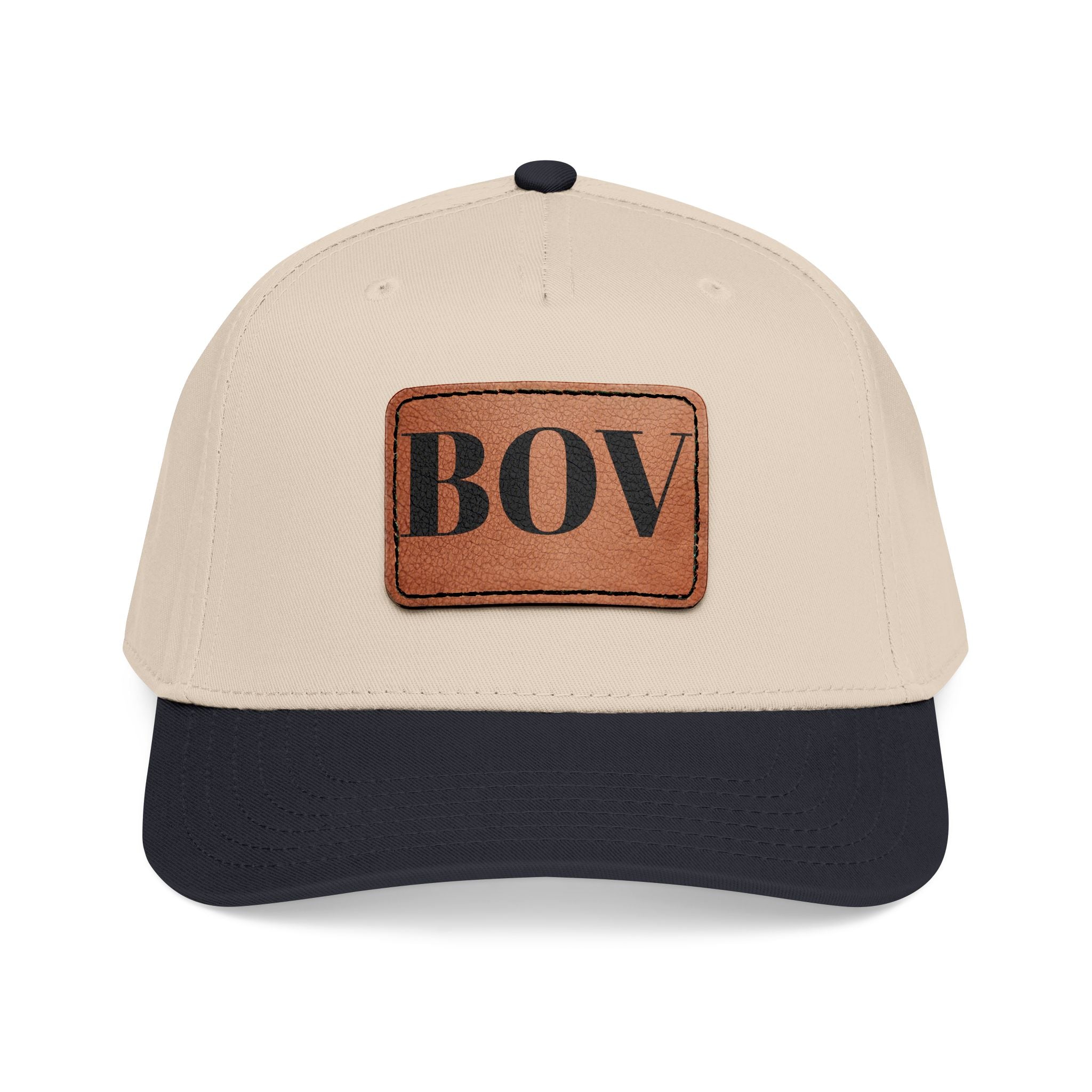 Leather Patch Baseball Cap — BOV Lettering Mid-Profile Hat