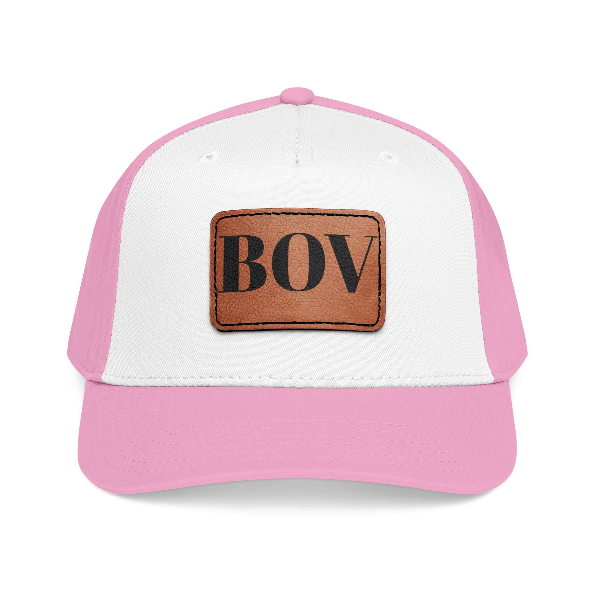 Leather Patch Baseball Cap — BOV Lettering Mid-Profile Hat