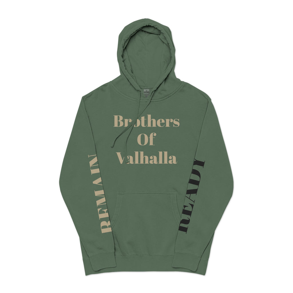 Brothers of Valhalla Hoodie — Viking Shieldback Pigment-Dyed Pullover