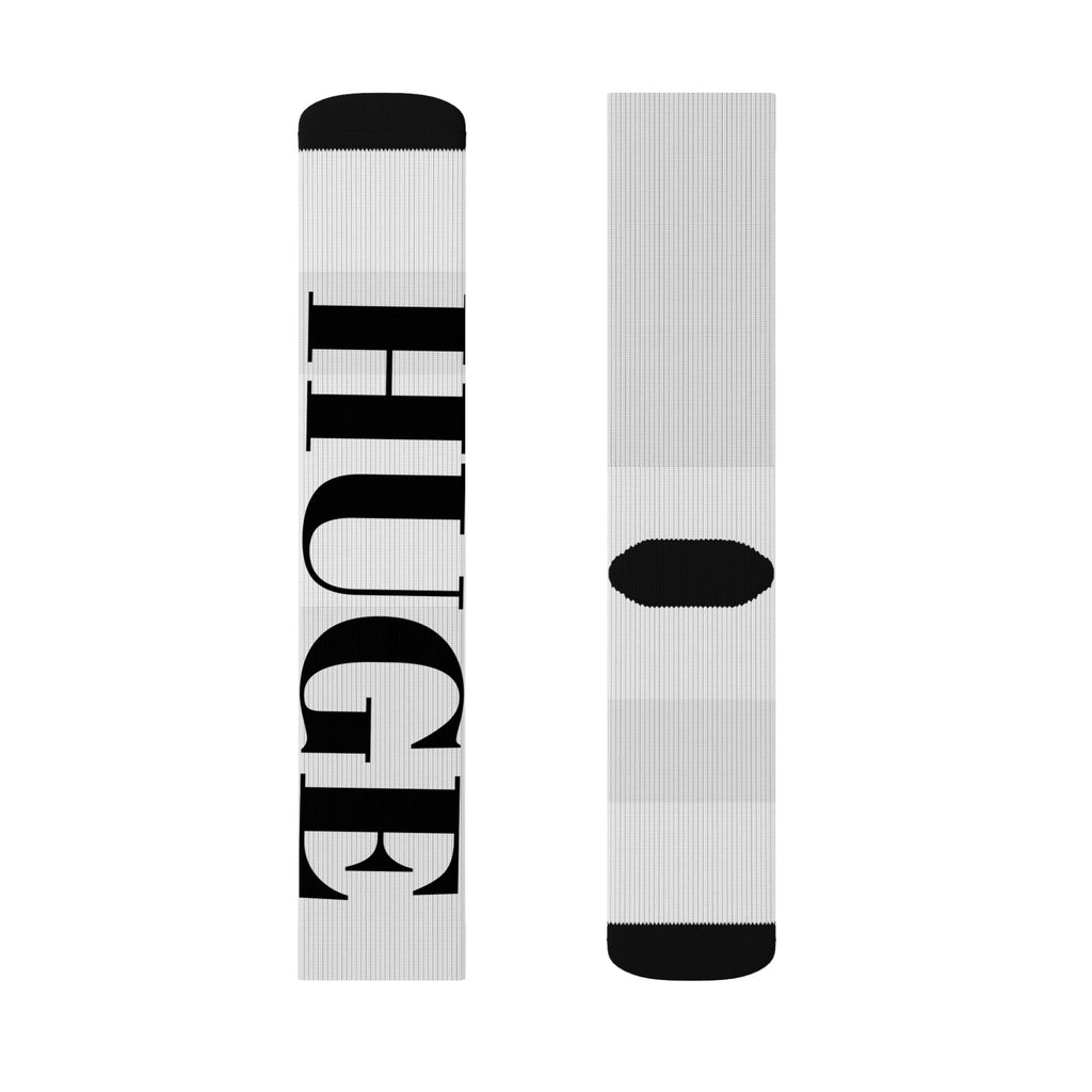 Bold Vertical Letter Sublimation Socks — Customizable Text Crew Socks (e.g., HUGE / DICK)
