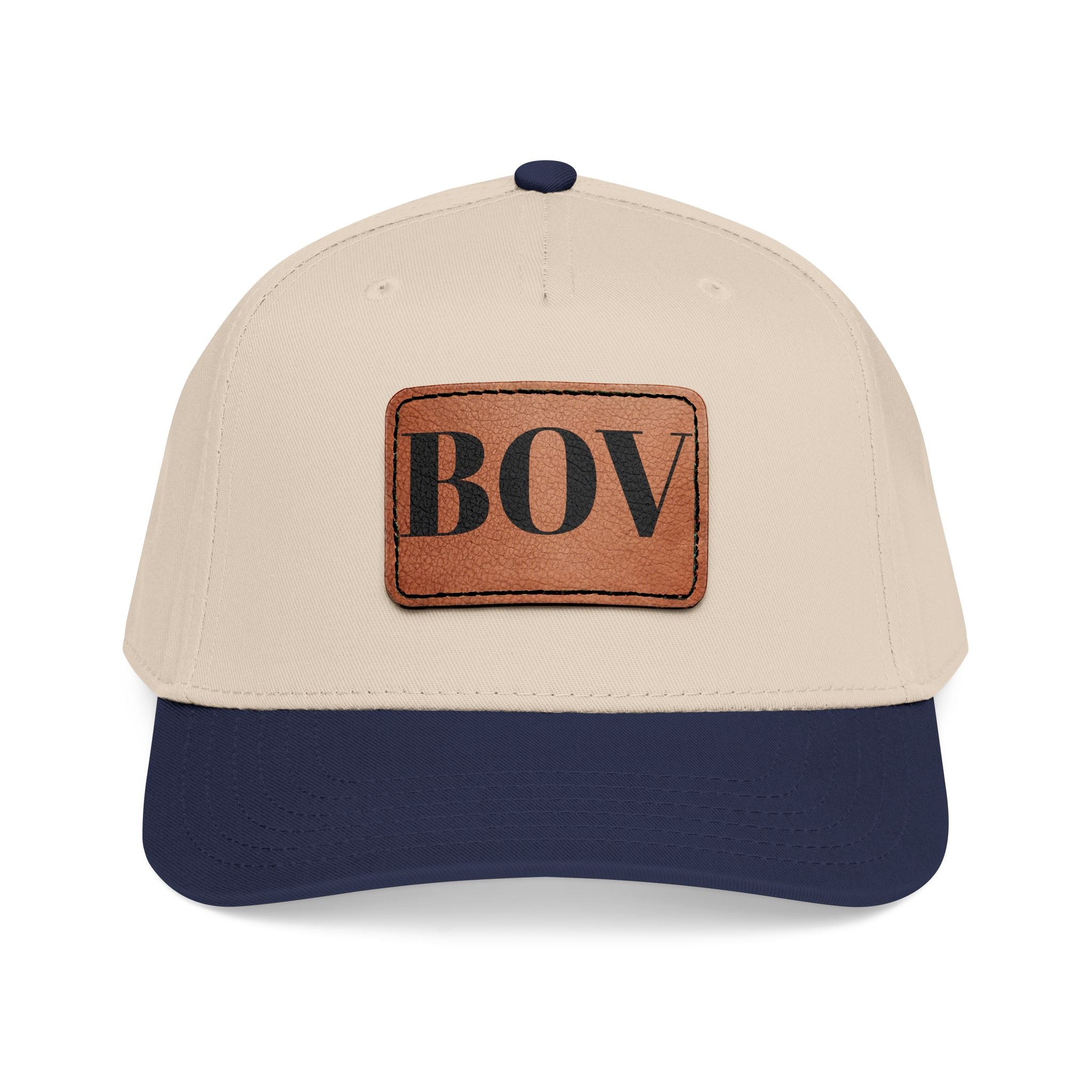 Leather Patch Baseball Cap — BOV Lettering Mid-Profile Hat