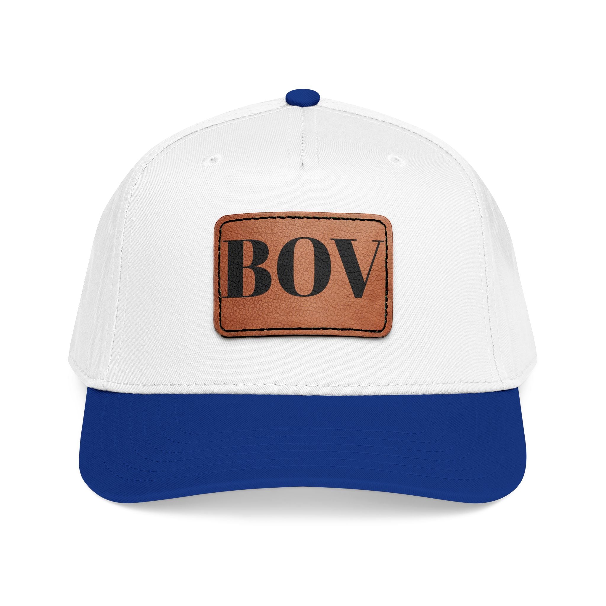 Leather Patch Baseball Cap — BOV Lettering Mid-Profile Hat