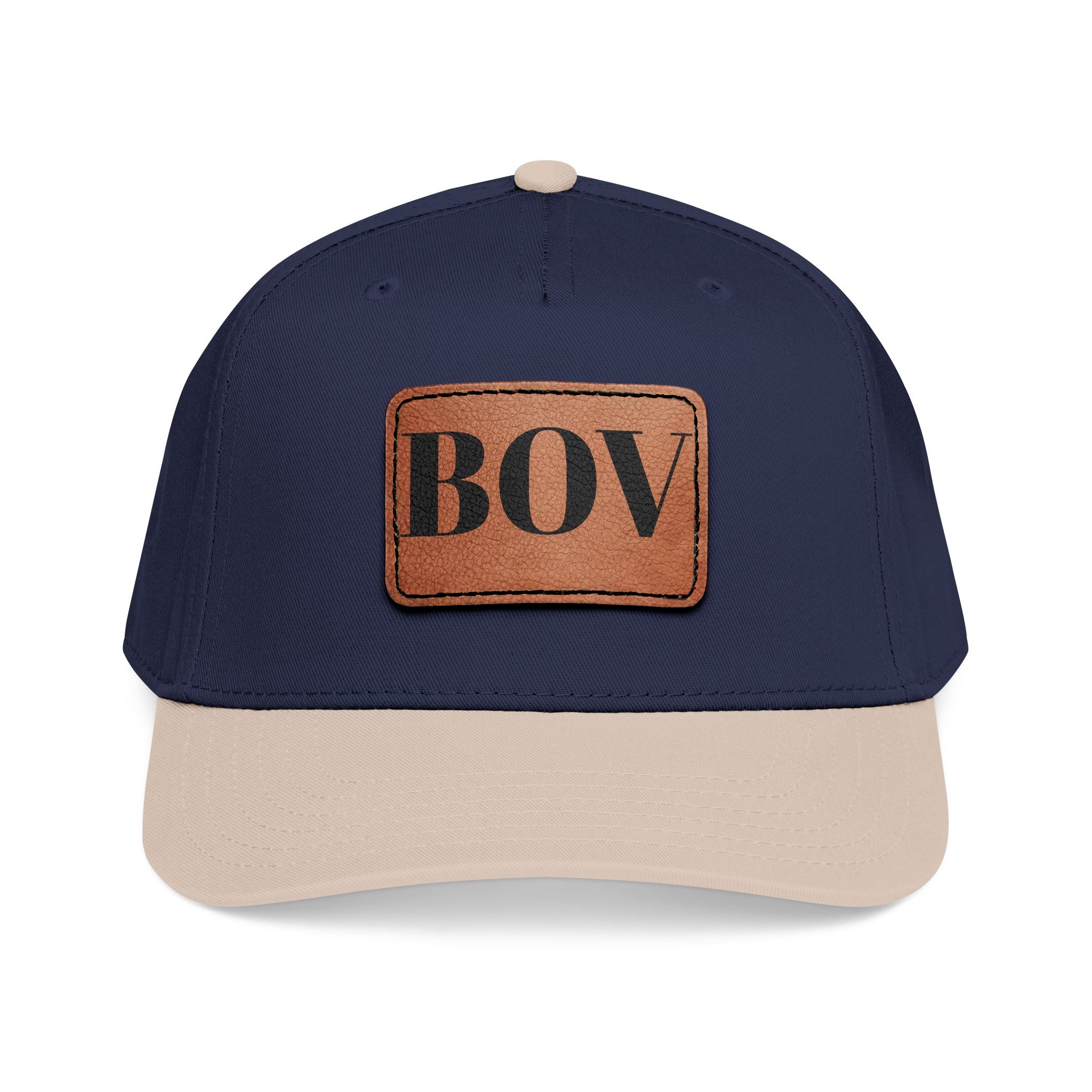 Leather Patch Baseball Cap — BOV Lettering Mid-Profile Hat