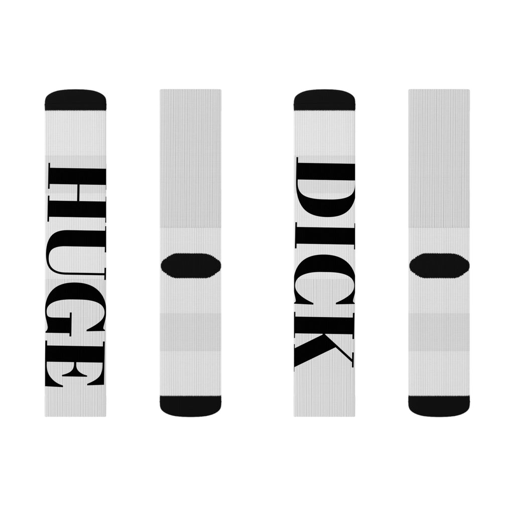Bold Vertical Letter Sublimation Socks — Customizable Text Crew Socks (e.g., HUGE / DICK)