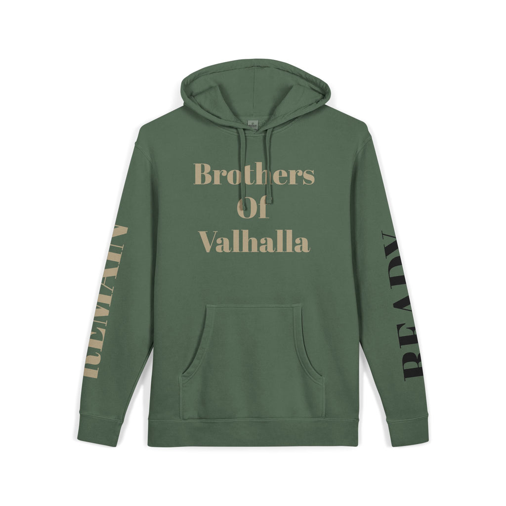 Brothers of Valhalla Hoodie — Viking Shieldback Pigment-Dyed Pullover