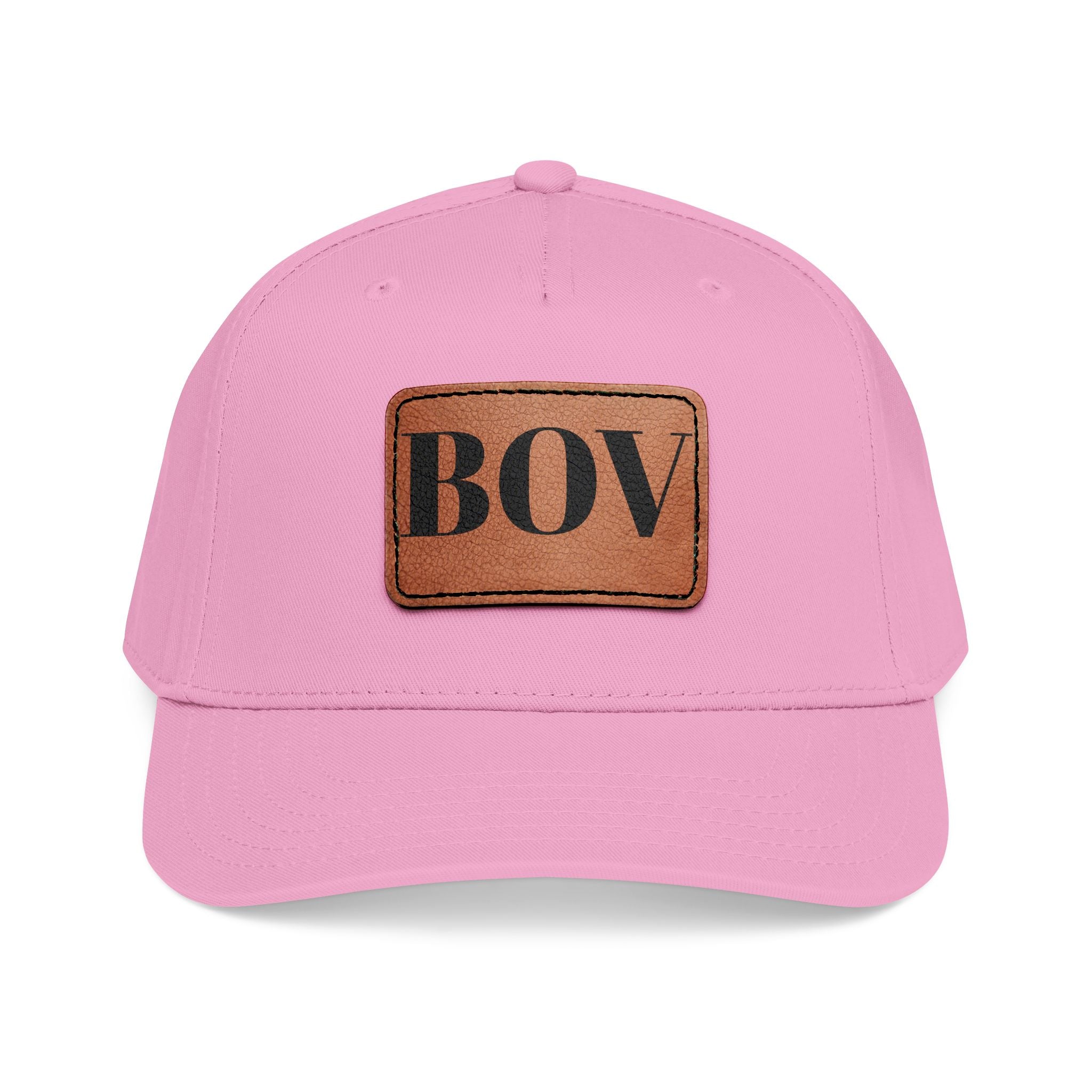 Leather Patch Baseball Cap — BOV Lettering Mid-Profile Hat