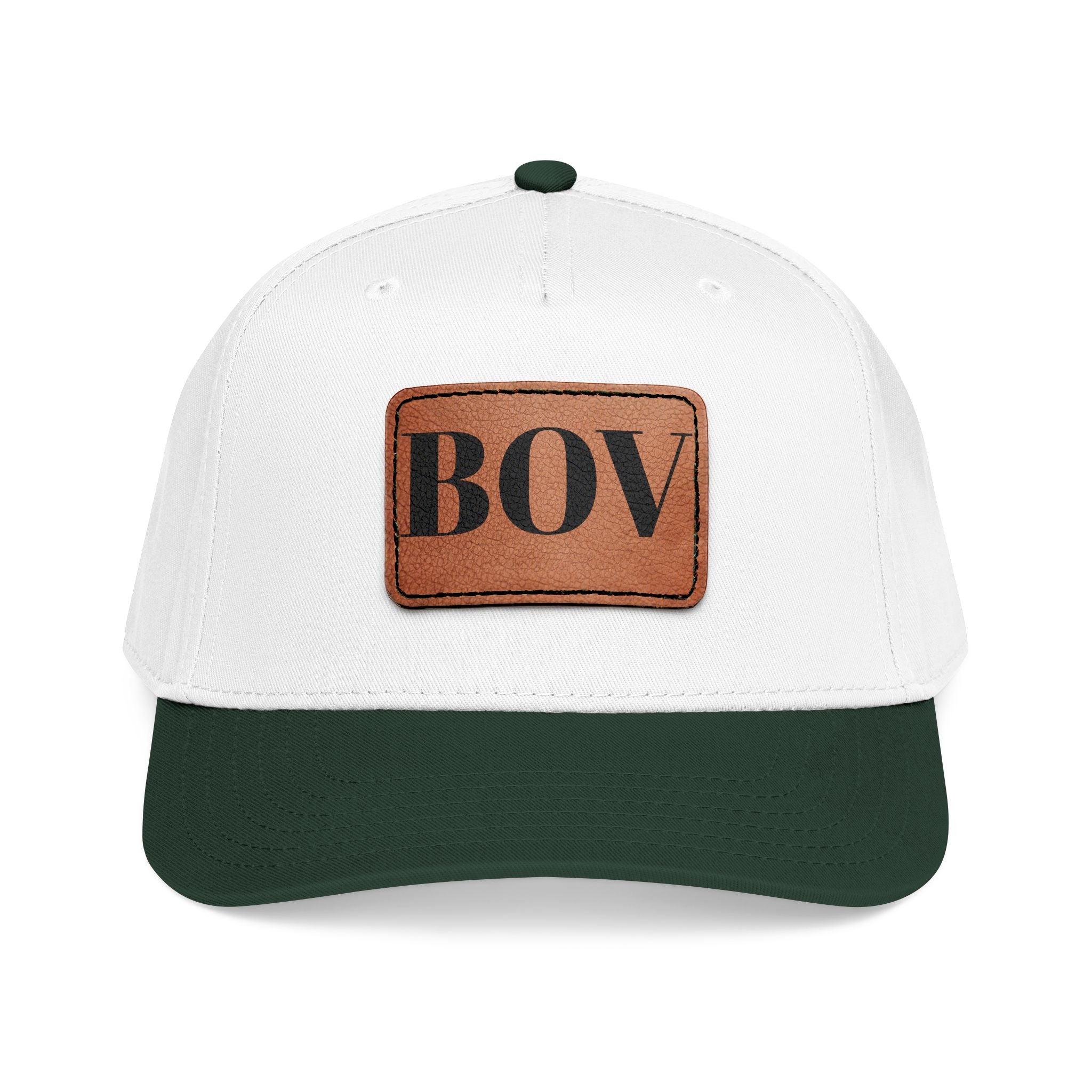 Leather Patch Baseball Cap — BOV Lettering Mid-Profile Hat