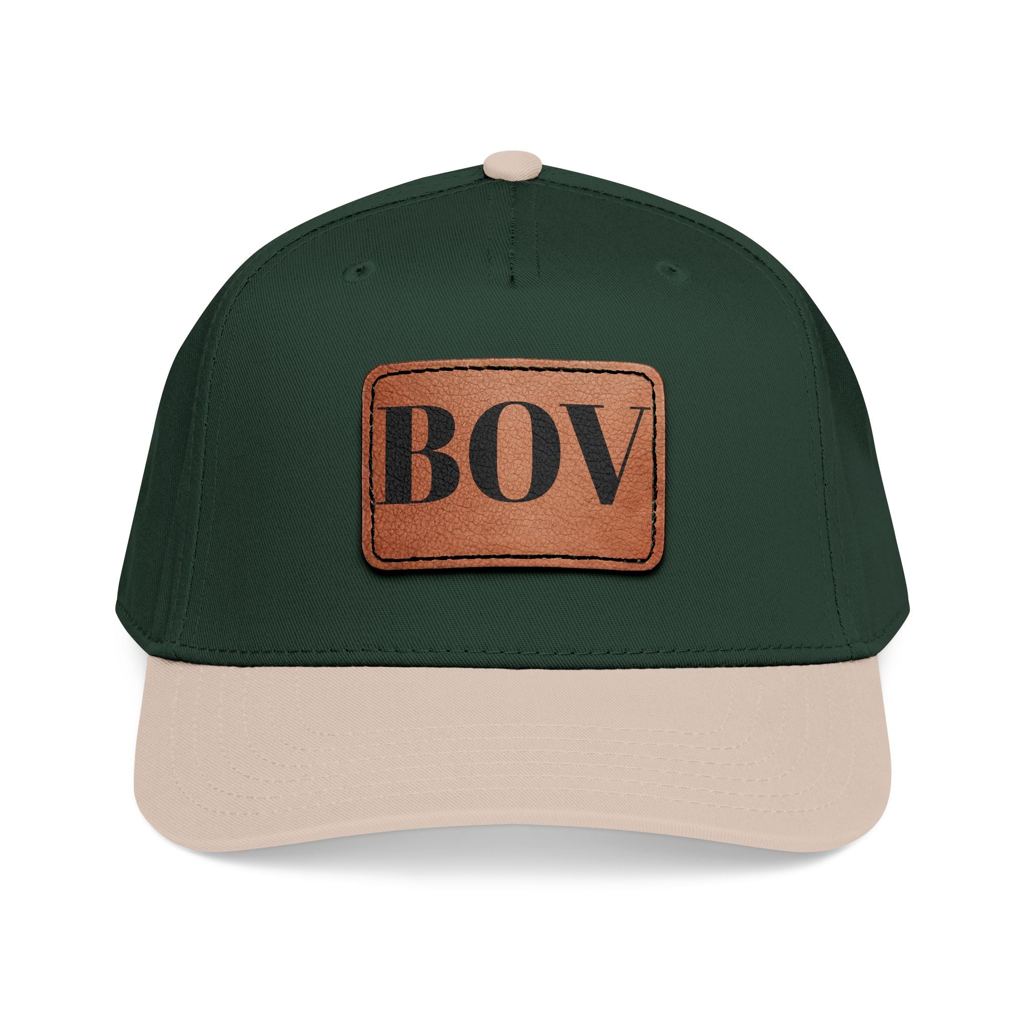 Leather Patch Baseball Cap — BOV Lettering Mid-Profile Hat
