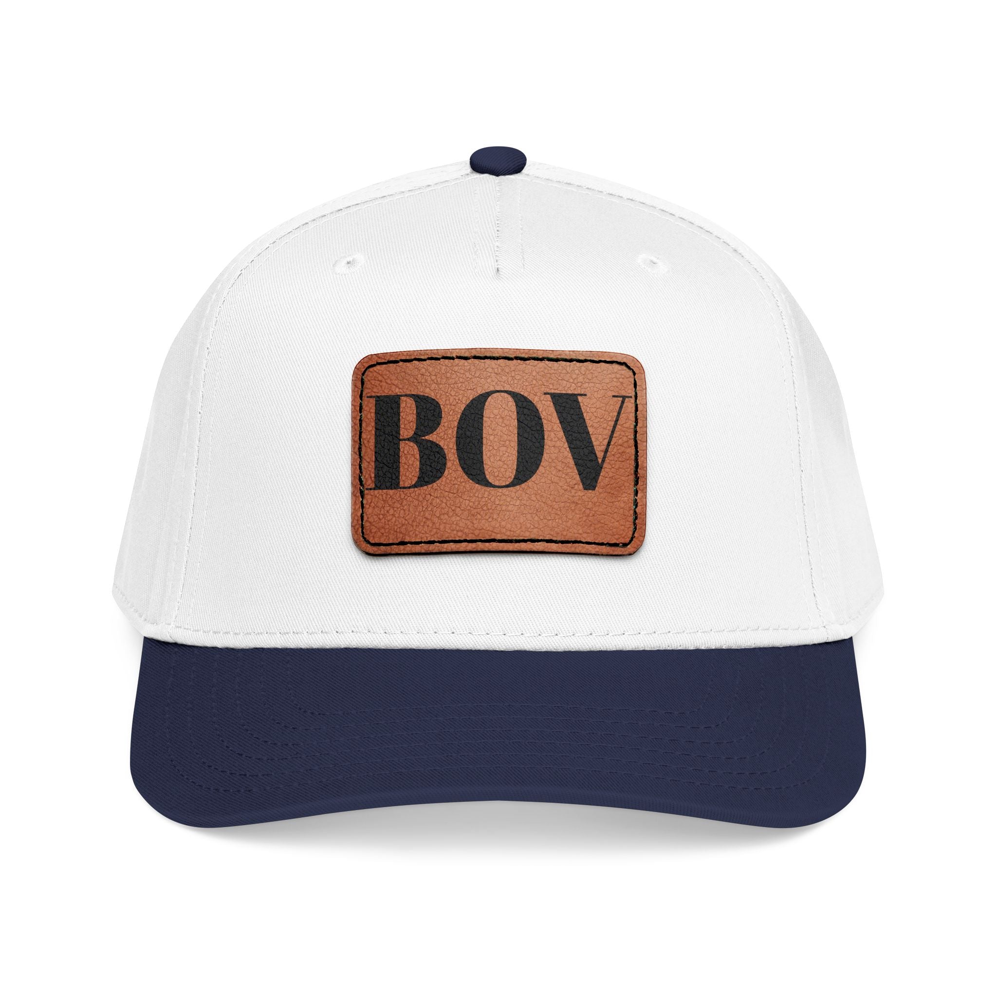 Leather Patch Baseball Cap — BOV Lettering Mid-Profile Hat