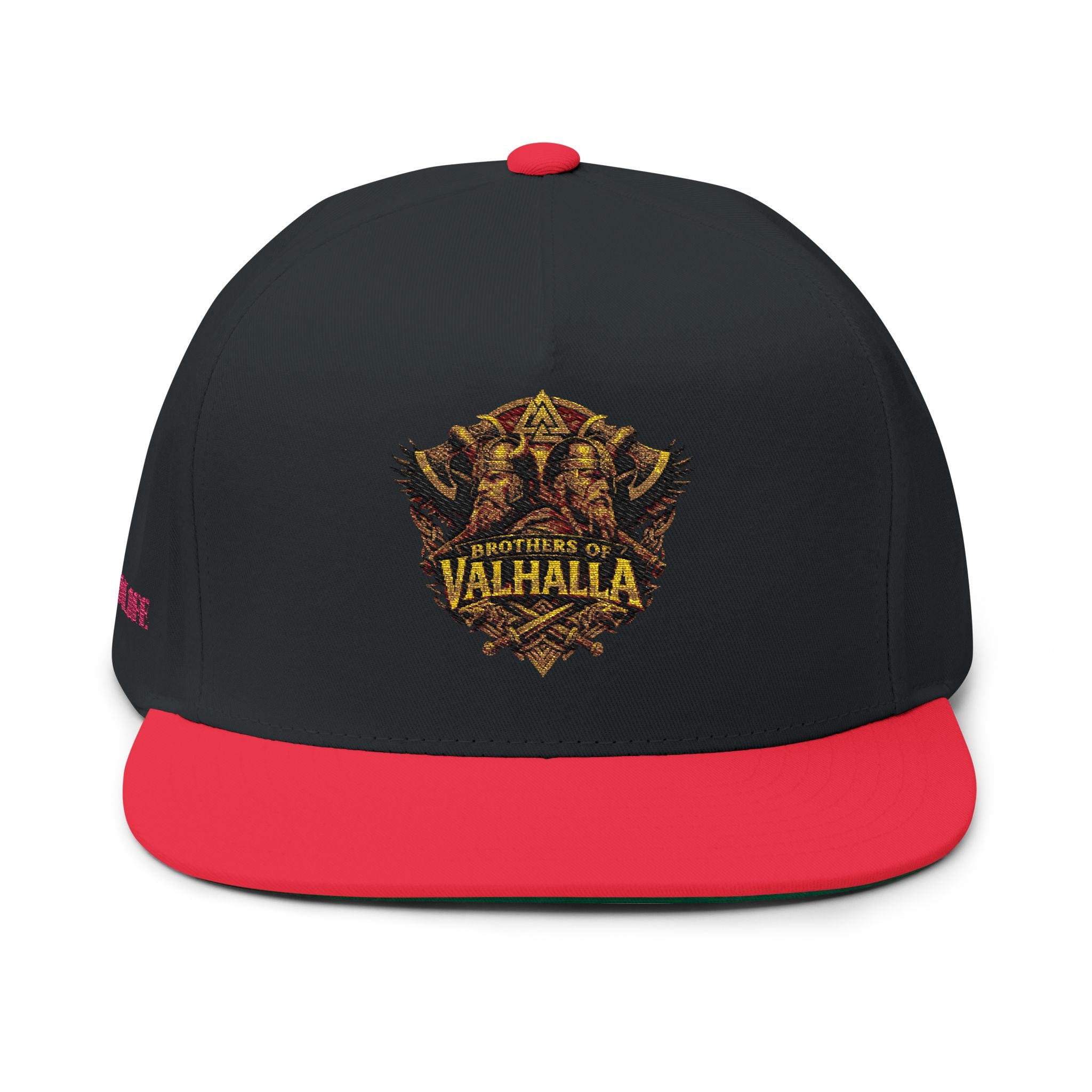 "C.M.B." Flat Bill Cap — Embroidered 'Welcome to Valhalla' Viking Crest Snapback