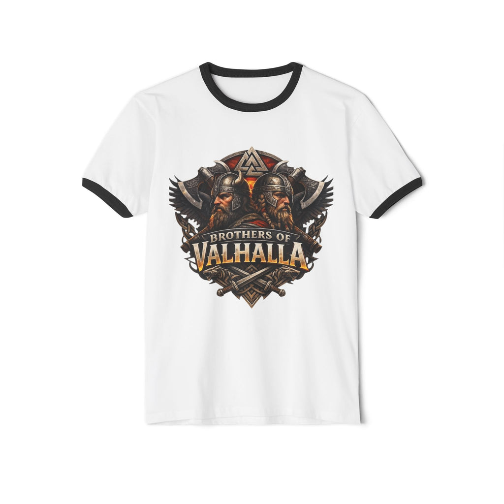 Brothers of Valhalla Ringer T-Shirt — Viking Helmet & Norse Wings Graphic