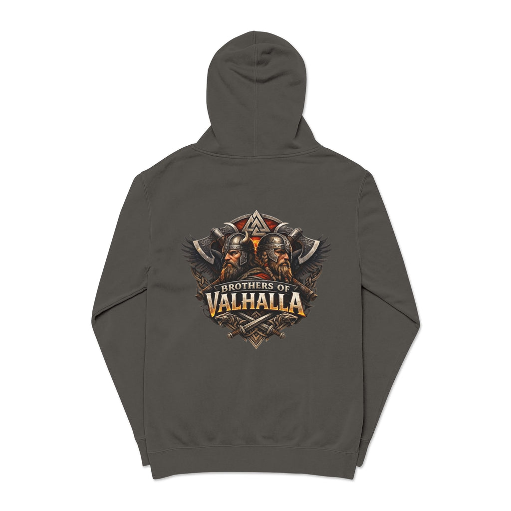 Brothers of Valhalla Hoodie — Viking Shieldback Pigment-Dyed Pullover