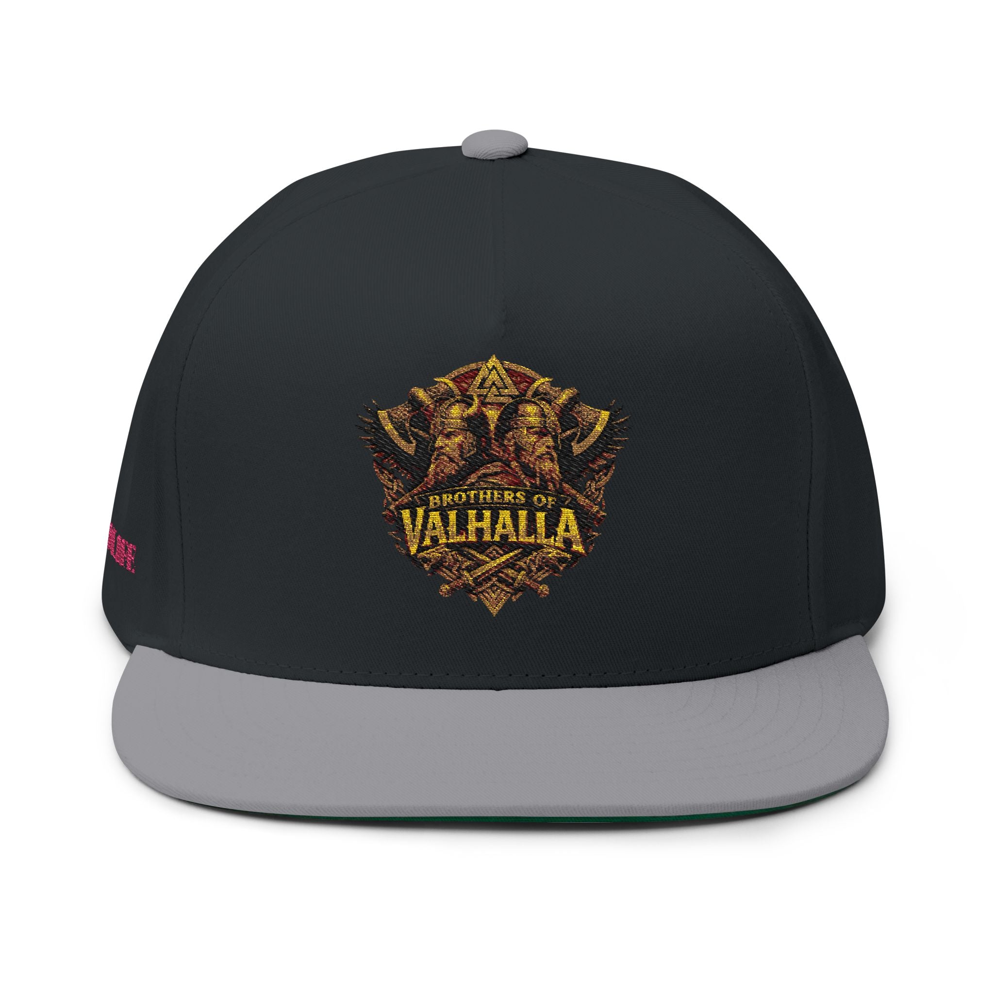"C.M.B." Flat Bill Cap — Embroidered 'Welcome to Valhalla' Viking Crest Snapback