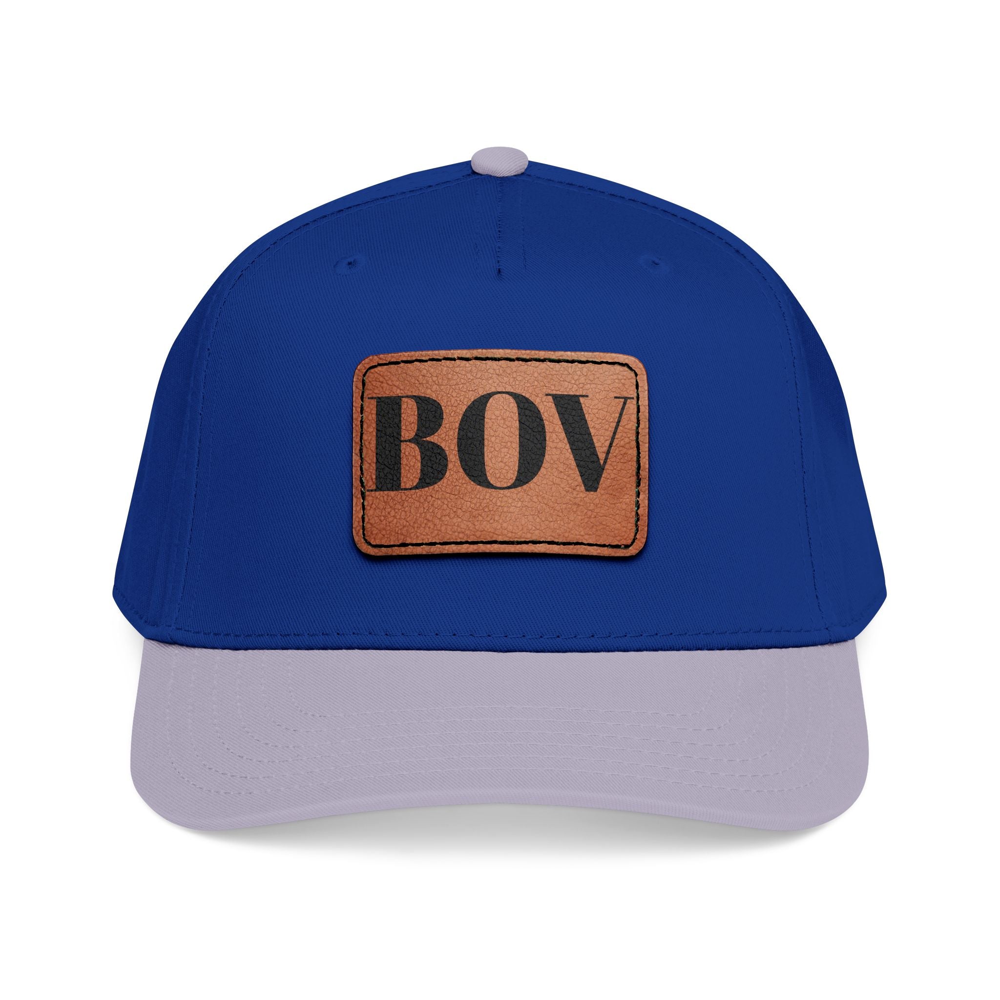 Leather Patch Baseball Cap — BOV Lettering Mid-Profile Hat