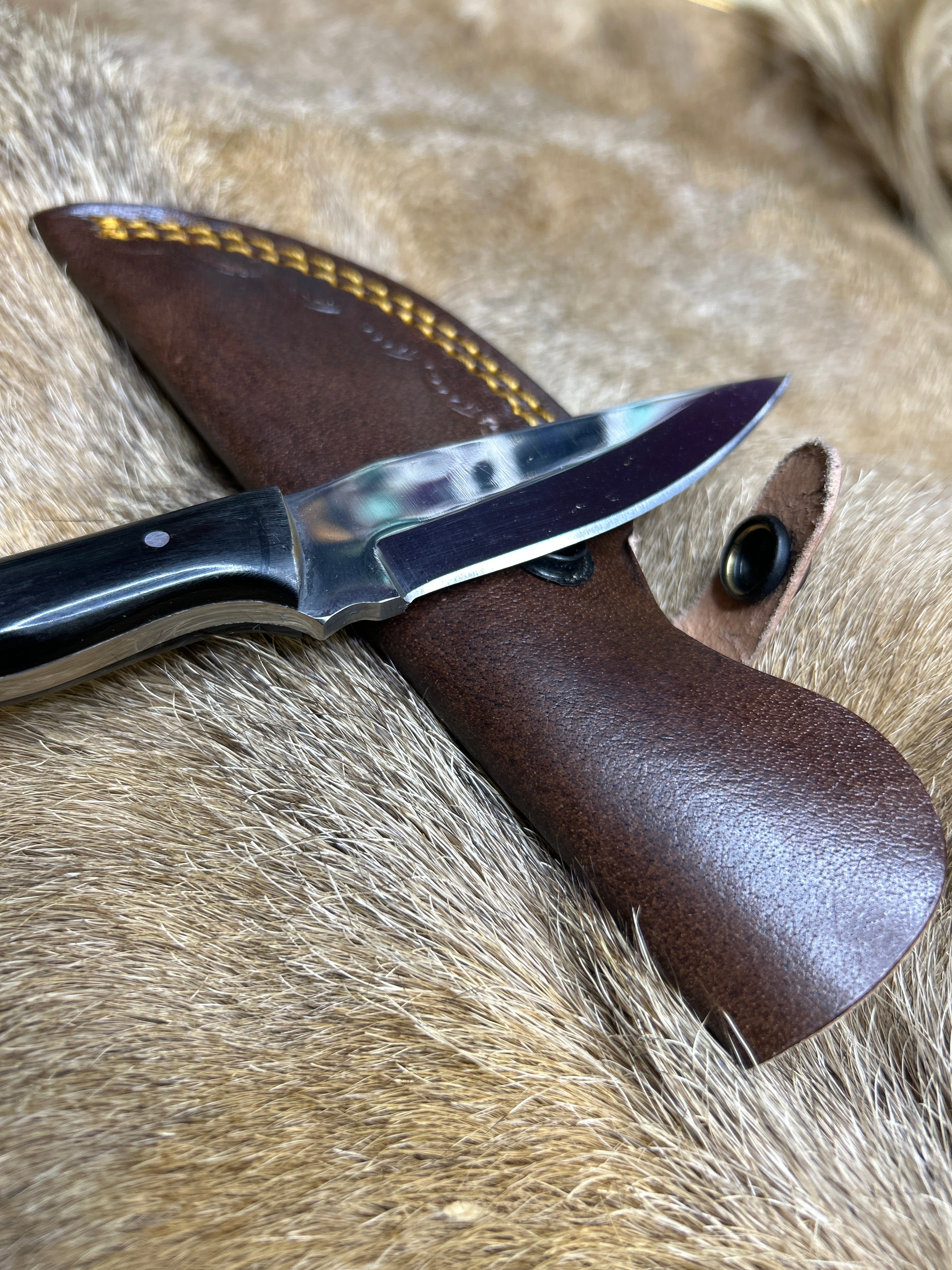 Ring Pommel Hunter — Fixed Blade Knife with Leather Sheath