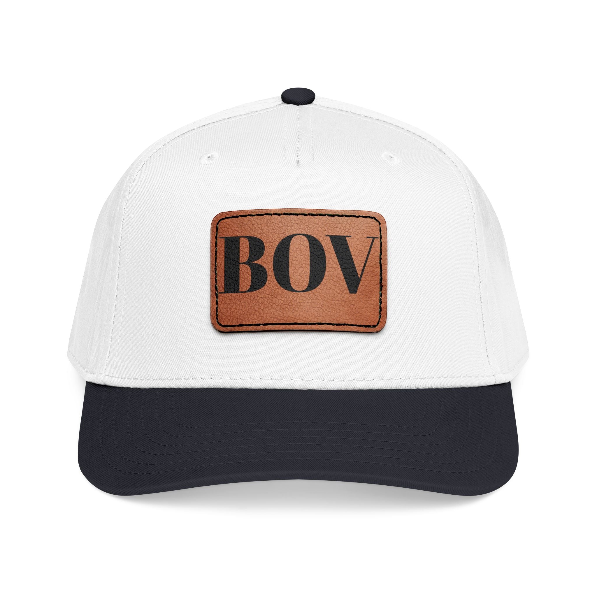 Leather Patch Baseball Cap — BOV Lettering Mid-Profile Hat