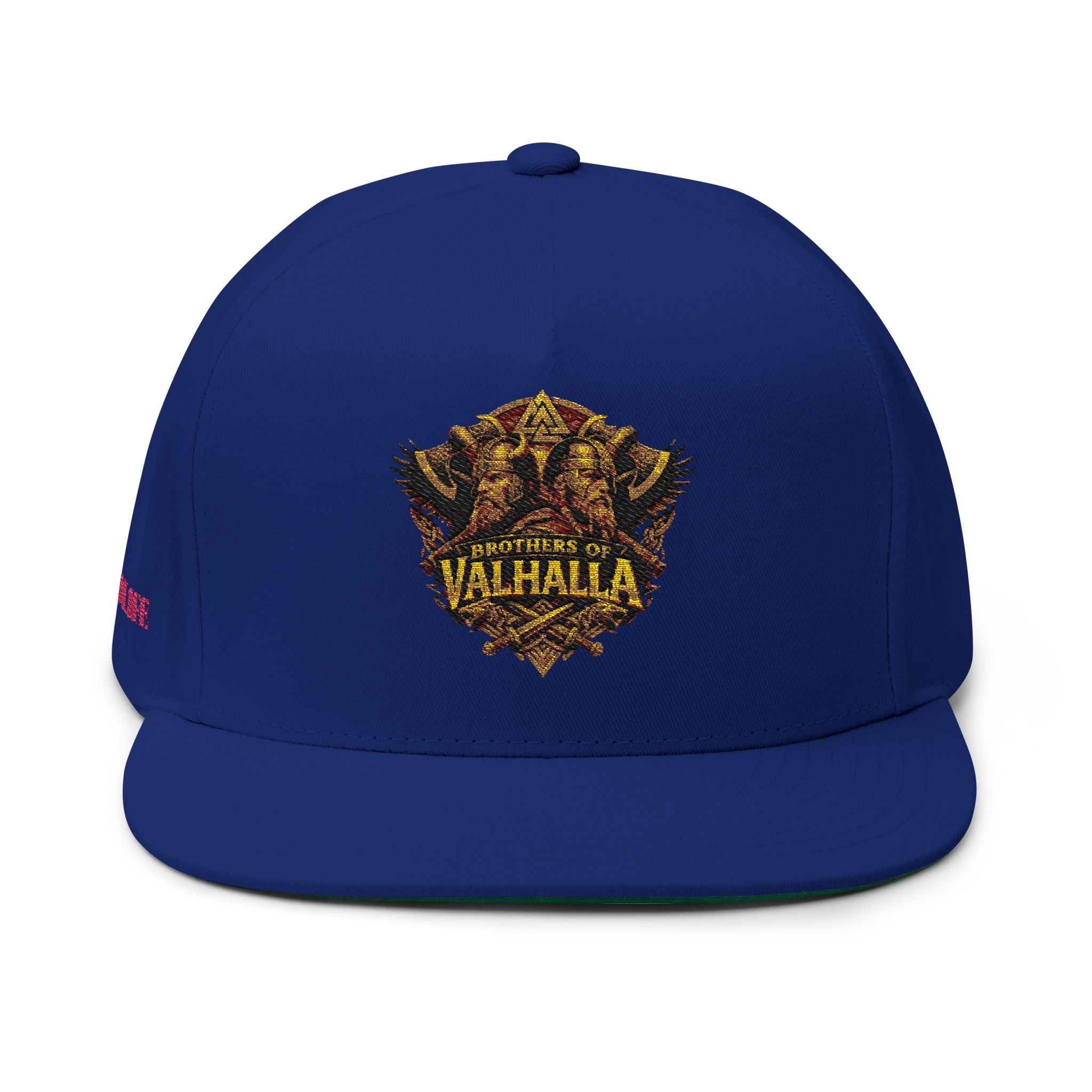 "C.M.B." Flat Bill Cap — Embroidered 'Welcome to Valhalla' Viking Crest Snapback