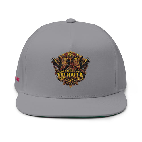 "C.M.B." Flat Bill Cap — Embroidered 'Welcome to Valhalla' Viking Crest Snapback