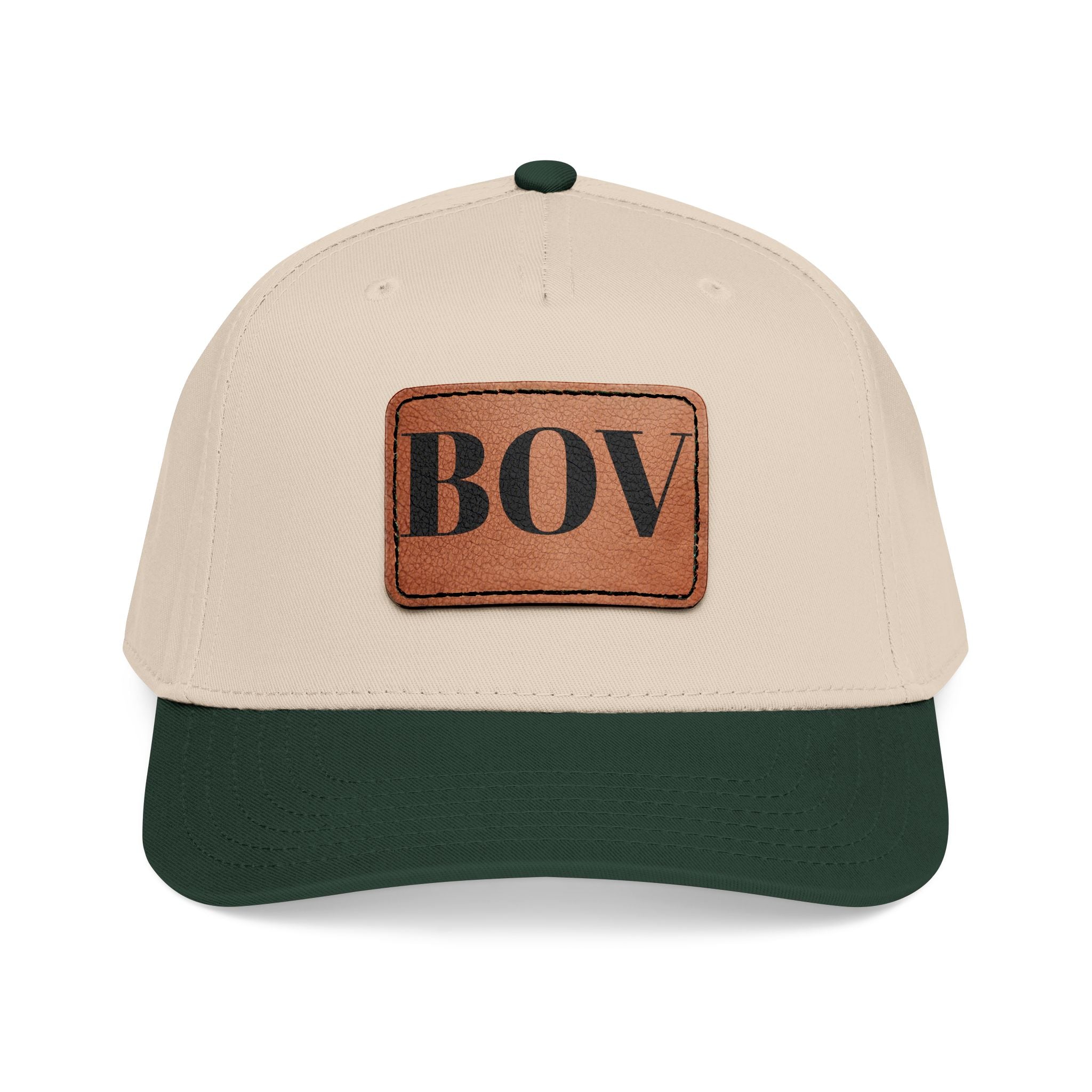 Leather Patch Baseball Cap — BOV Lettering Mid-Profile Hat