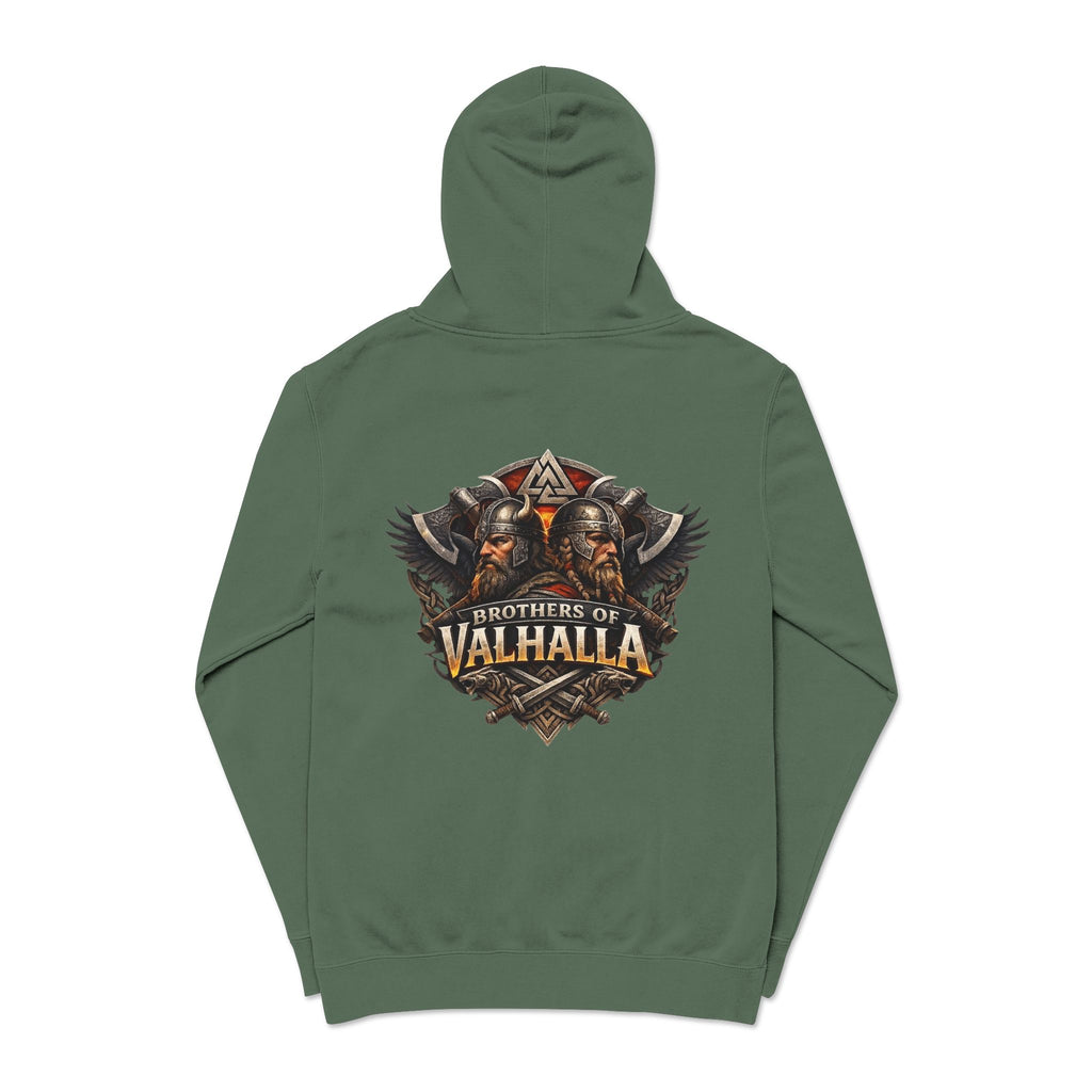 Brothers of Valhalla Hoodie — Viking Shieldback Pigment-Dyed Pullover