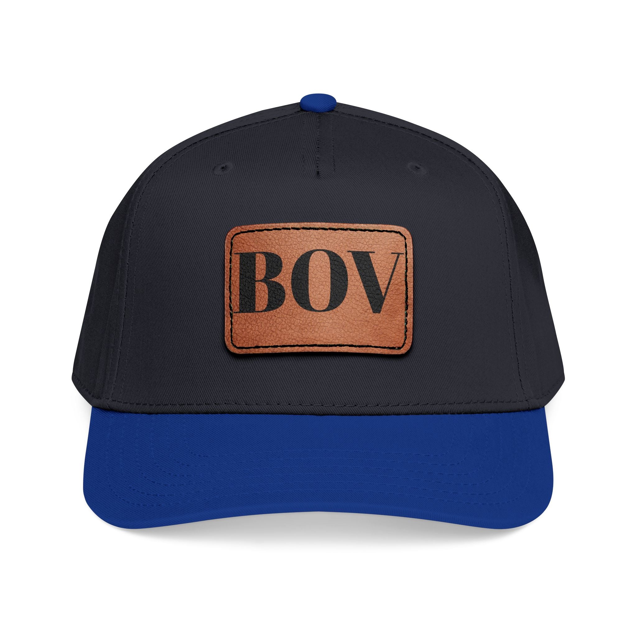 Leather Patch Baseball Cap — BOV Lettering Mid-Profile Hat