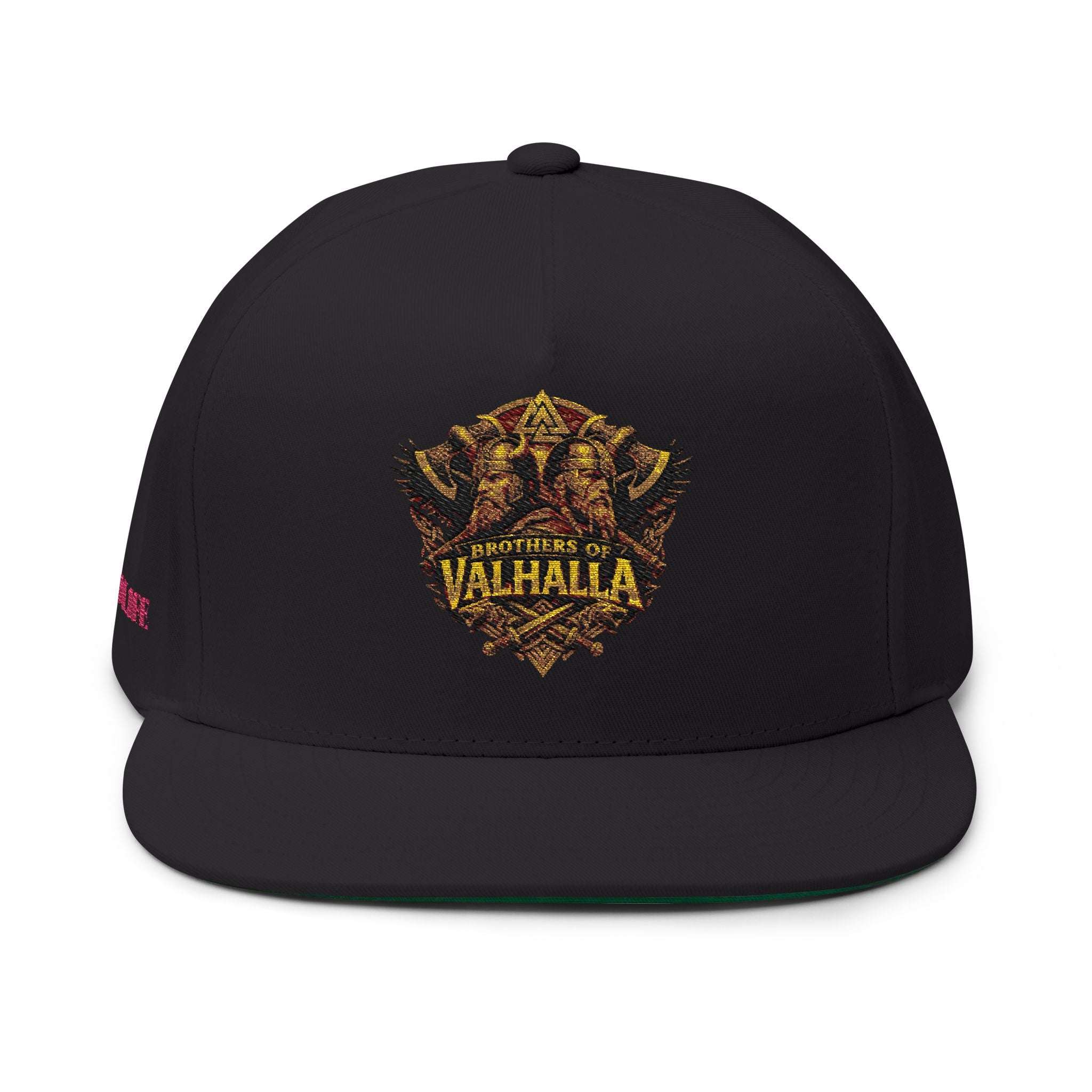 "C.M.B." Flat Bill Cap — Embroidered 'Welcome to Valhalla' Viking Crest Snapback