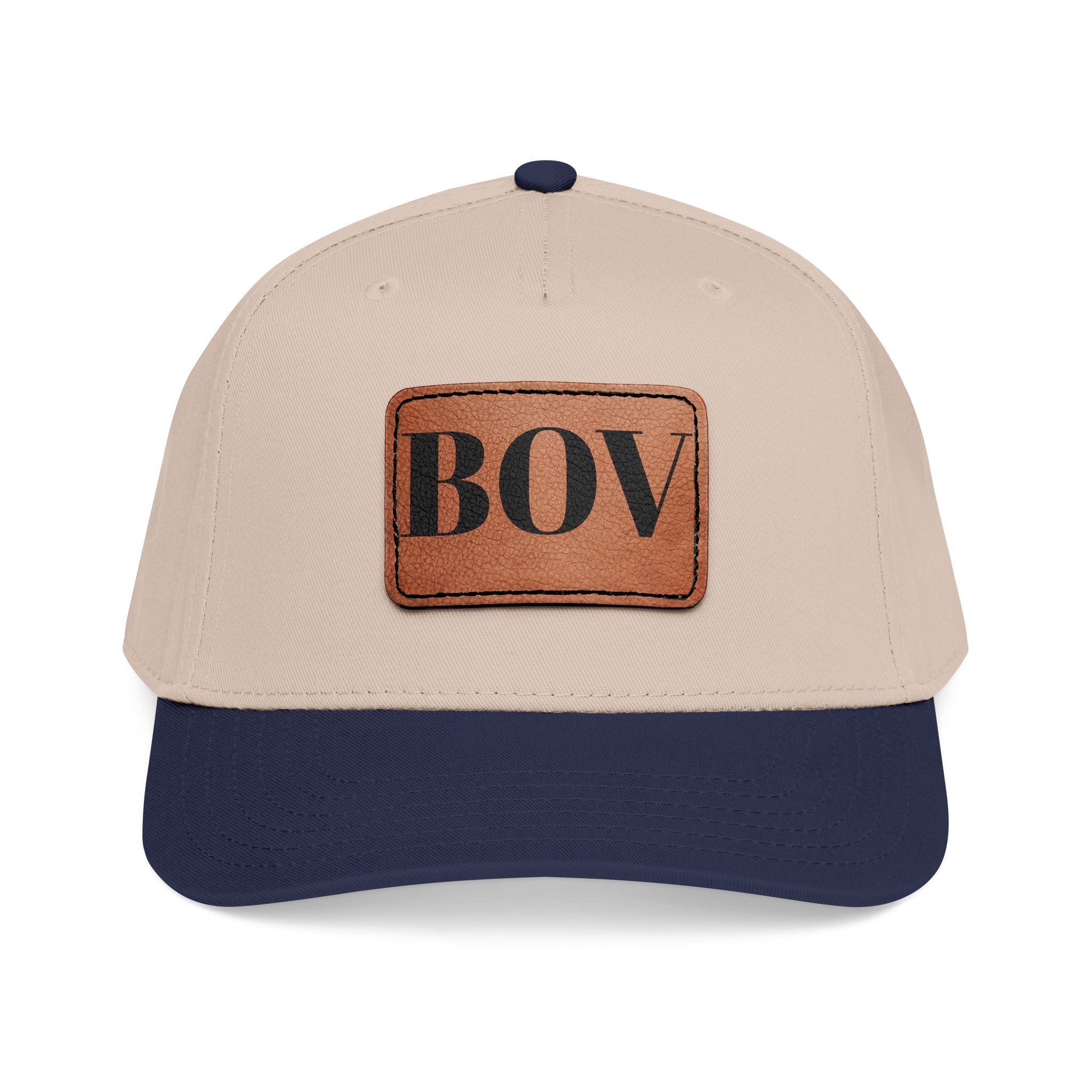 Leather Patch Baseball Cap — BOV Lettering Mid-Profile Hat