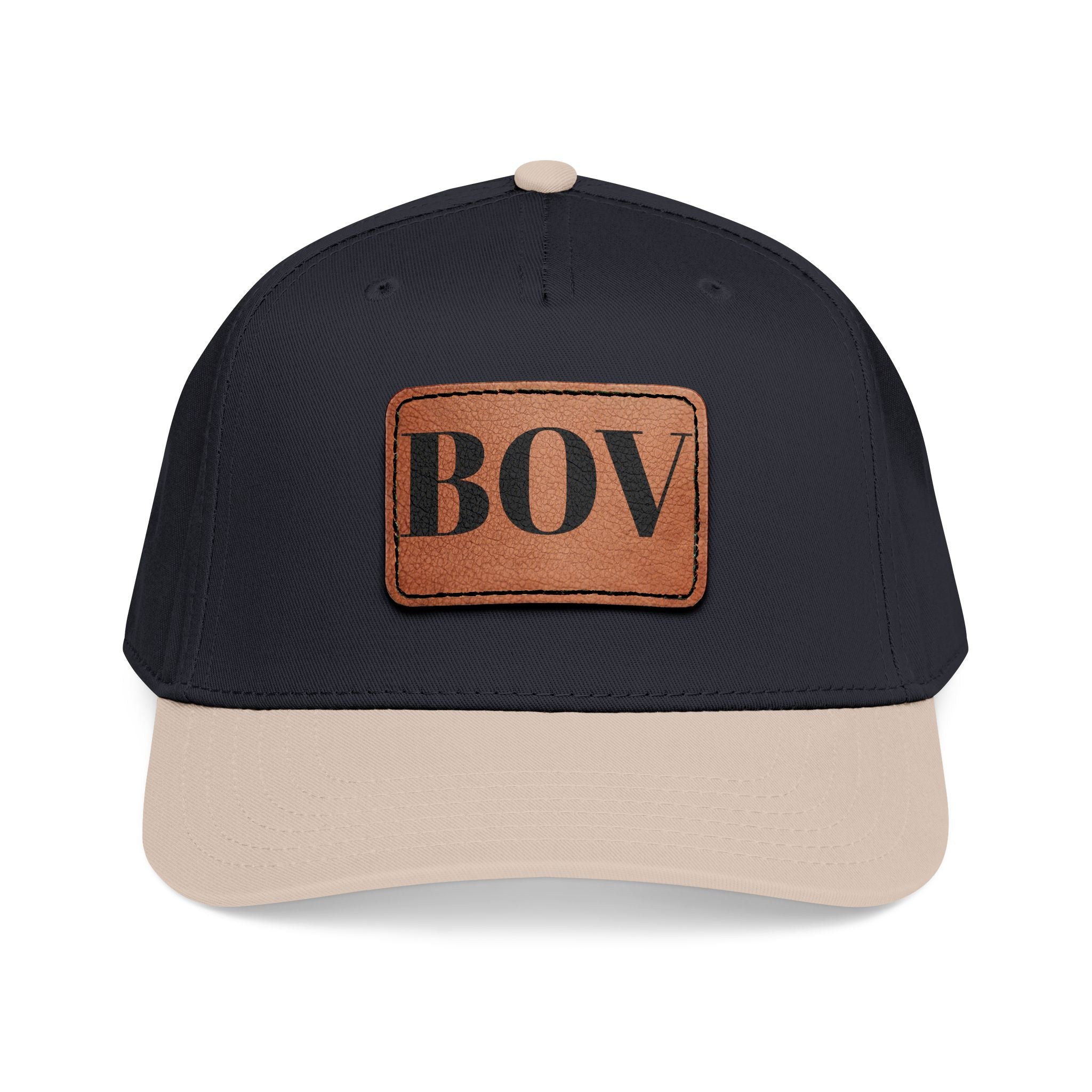 Leather Patch Baseball Cap — BOV Lettering Mid-Profile Hat