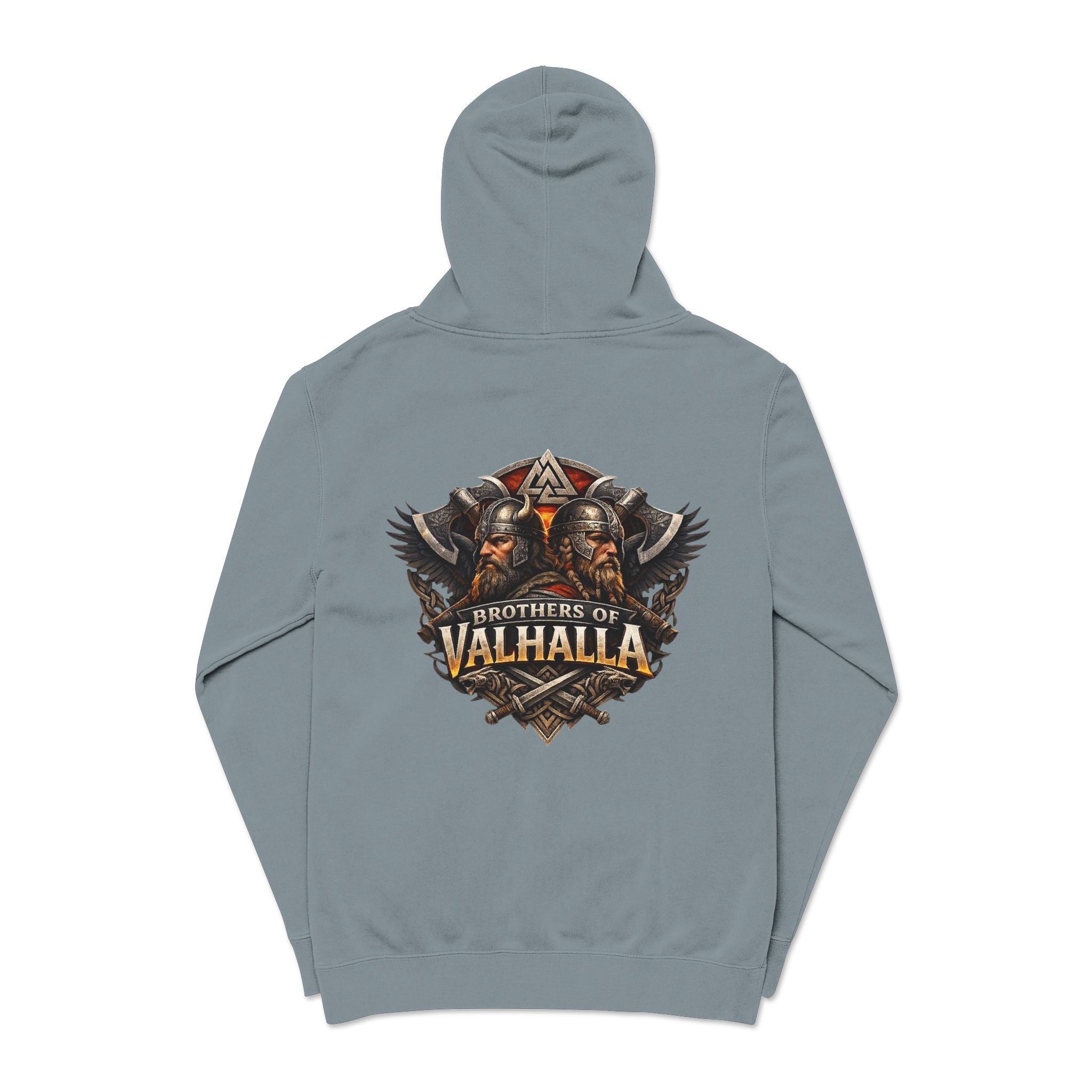 Brothers of Valhalla Hoodie — Viking Shieldback Pigment-Dyed Pullover